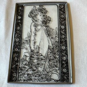 Art Nouveau style glass display part panel 6” x 4” Women bathing